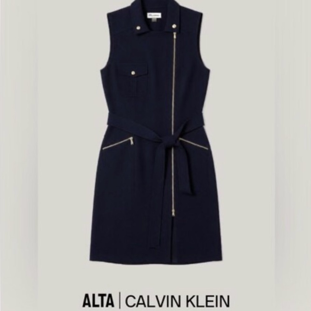 Calvin Klein Navy Dress with Gold Accents - Picture 1 of 5